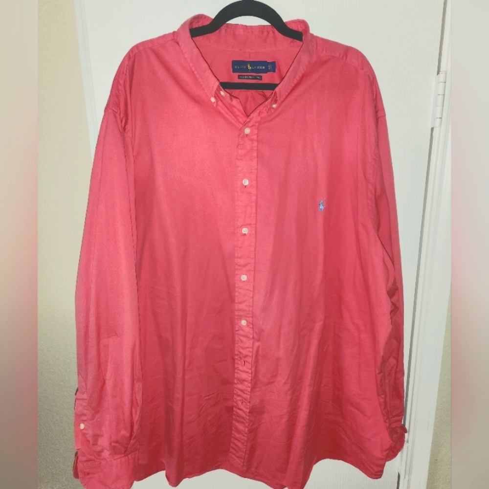 Big and Tall Button Down Long Sleeved Men’s Shirt/ REDDISH PINK COLOR